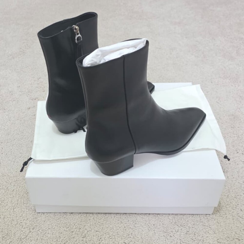 Aeyde Baba Black Calf Leather Ankle Boots Pointed Toe Cowboy Western NIB EU 40 - Picture 5 of 13